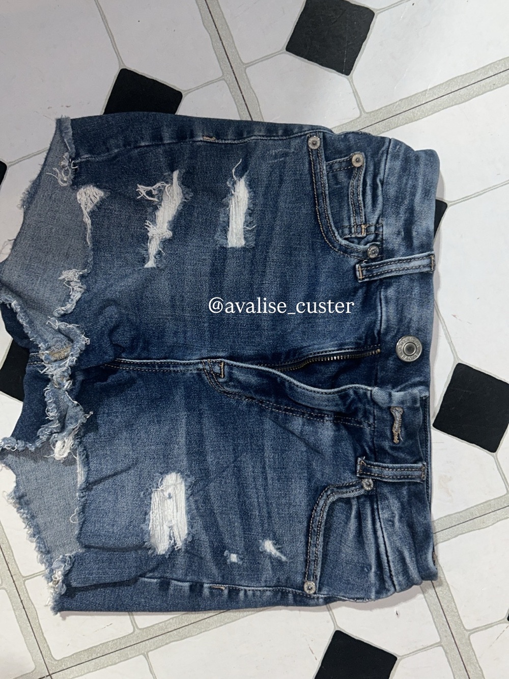 American Eagle Outfitters Dark Blue Distressed Denim Shorts